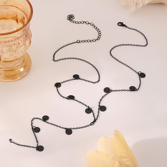 Long Necklaces for Women Black Lariat Y-Shaped Necklace Star Necklace Discs Neck - Picture 6 of 7